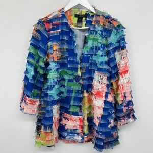 Ali Miles Jacket Cardigan Size‎ Small Fringe 3/4 Sleeve Single Button Closure